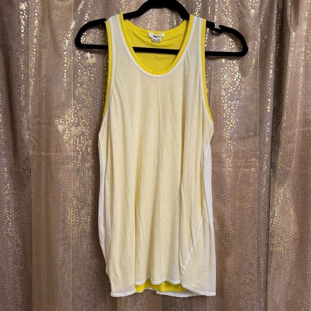 Helmut Lang‎ Yellow White Devotee Tank Top Blouse Size Medium